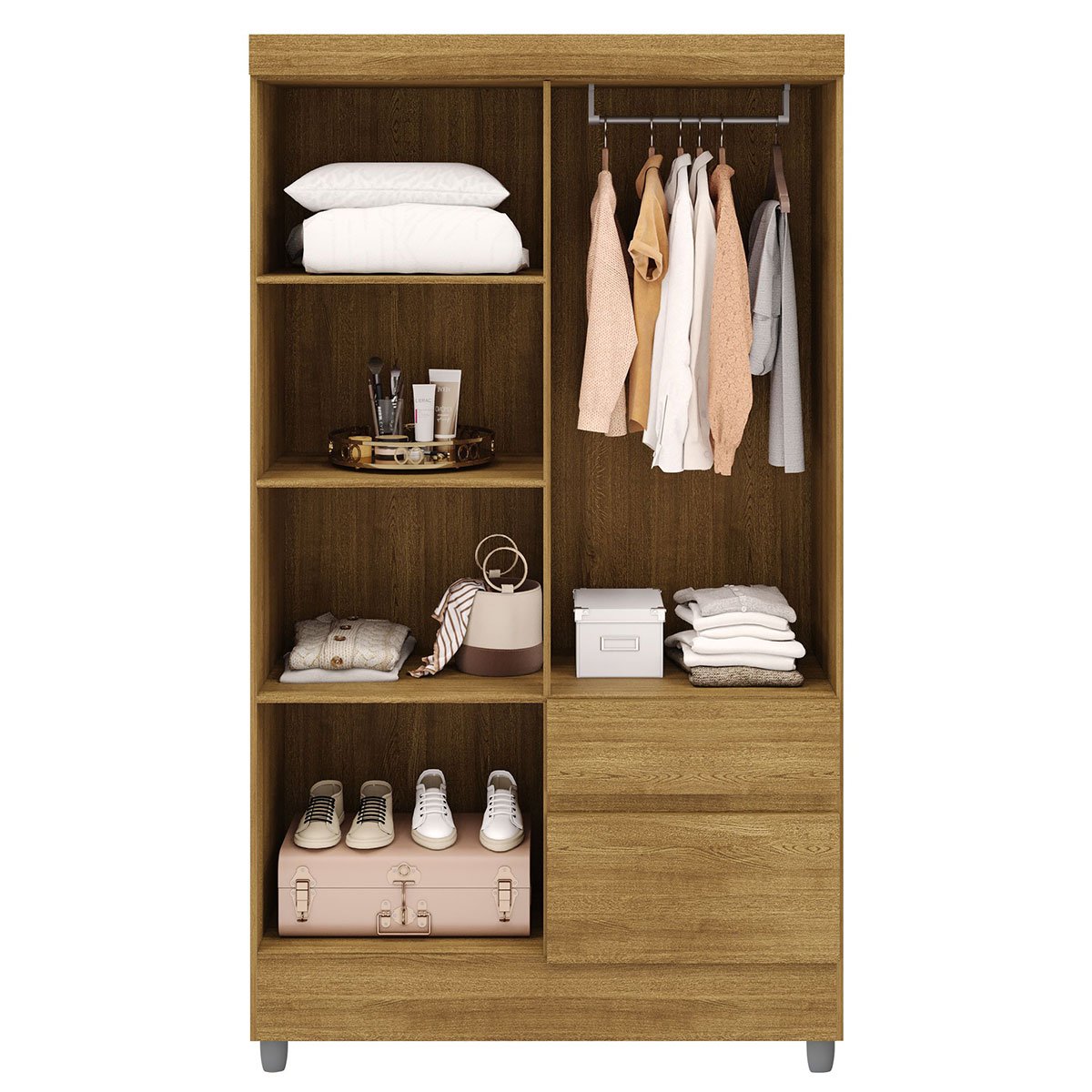 Guarda-Roupa Solteiro 4 Portas 2 Gavetas com Espelho Ideval Nature