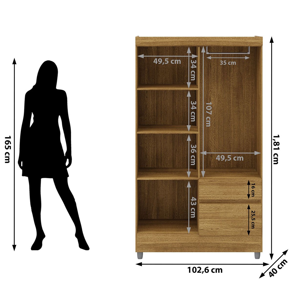 Guarda-Roupa Solteiro 4 Portas 2 Gavetas com Espelho Ideval Nature