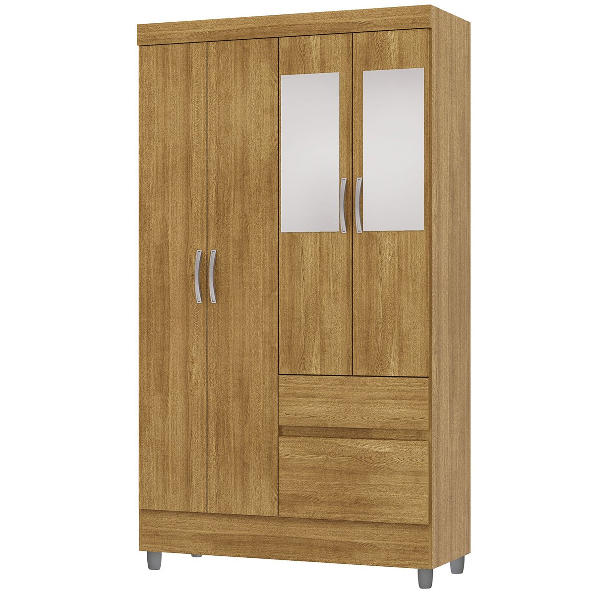 Guarda-Roupa Solteiro 4 Portas 2 Gavetas com Espelho Ideval Nature