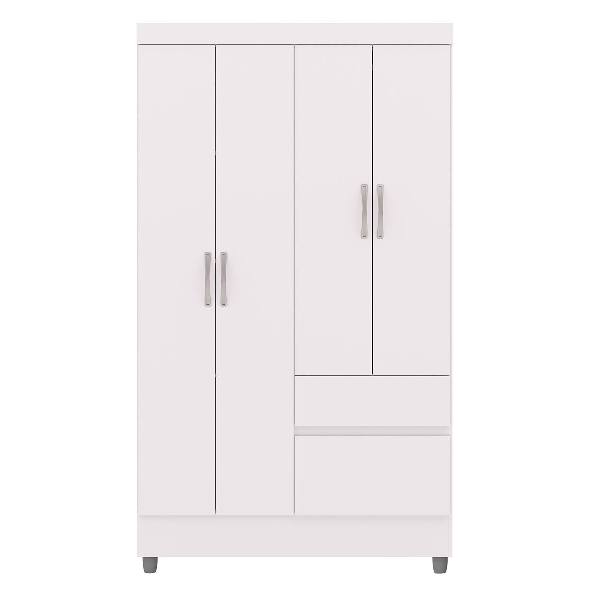 Guarda-Roupa Solteiro 4 Portas 2 Gavetas com Pés Ideval Branco/Camarim