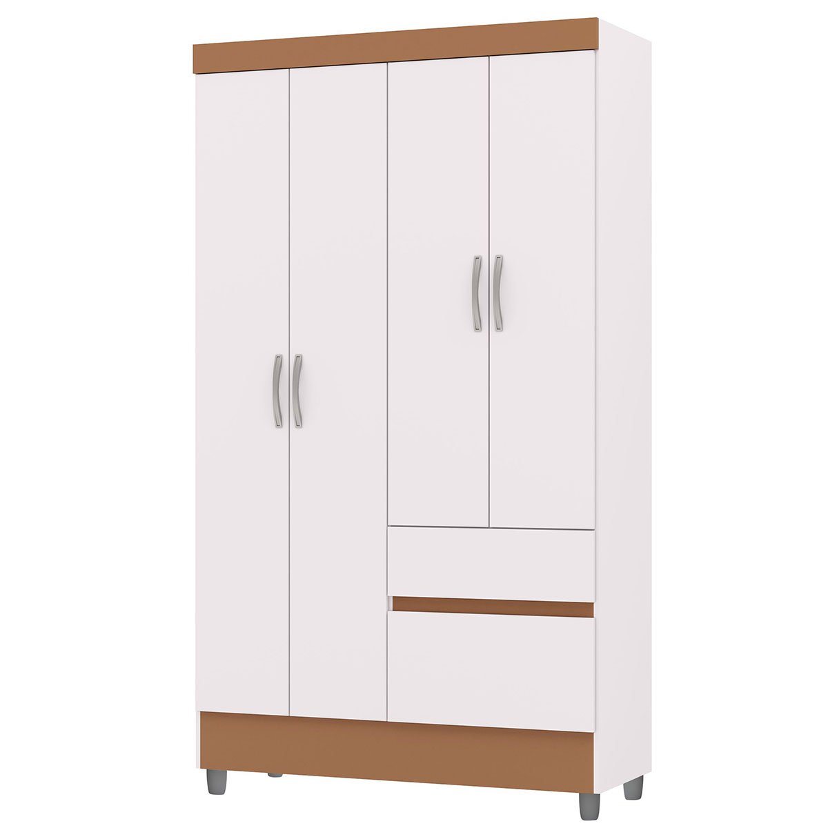 Guarda-Roupa Solteiro 4 Portas 2 Gavetas com Pés Ideval Branco/Camarim