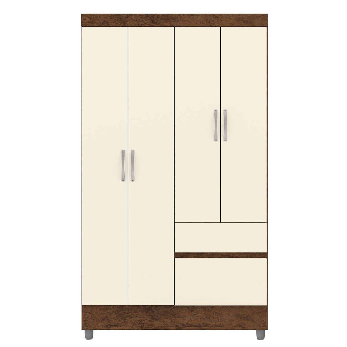 Guarda-Roupa Solteiro 4 Portas 2 Gavetas com Pés Ideval Imbuia/Champanhe