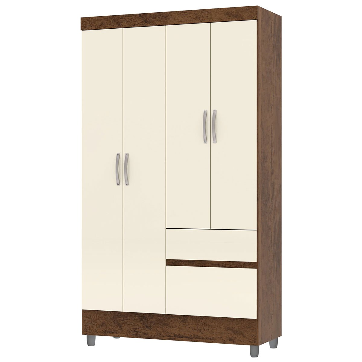 Guarda-Roupa Solteiro 4 Portas 2 Gavetas com Pés Ideval Imbuia/Champanhe