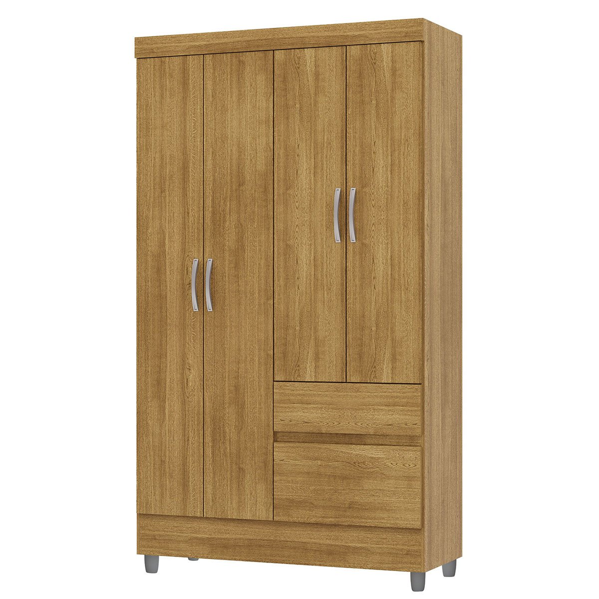 Guarda-Roupa Solteiro 4 Portas 2 Gavetas com Pés Ideval Nature