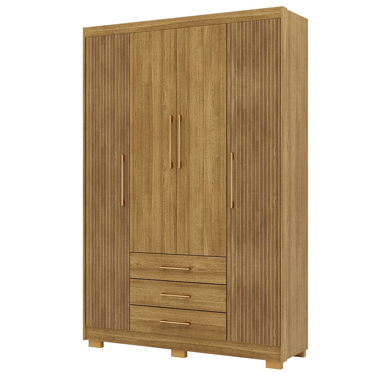 Guarda-Roupa Solteiro 4 Portas 3 Gavetas 9 Prateleiras Espada Nature/Brisa