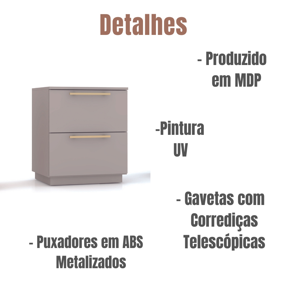 Kit 2 Mesas De Cabeceira Dubai 2 Gavetas Fendi VR