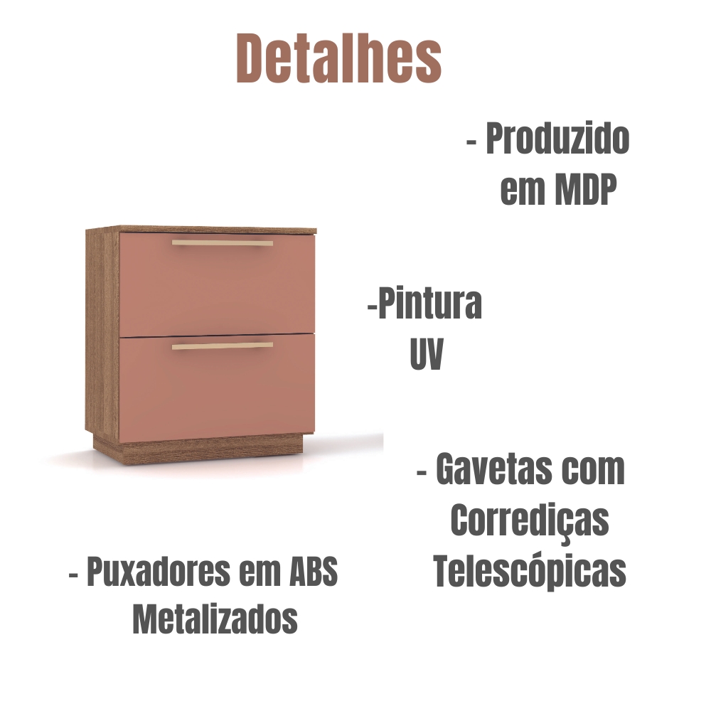 Kit 2 Mesas De Cabeceira Dubai 2 Gavetas Nature Camarim VR