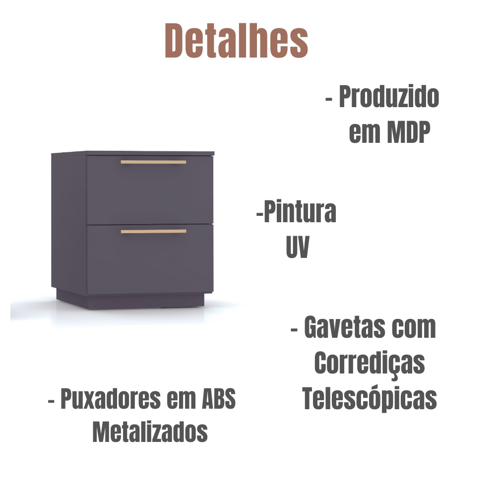 Mesa De Cabeceira Dubai 2 Gavetas 50 cm Alasca VR