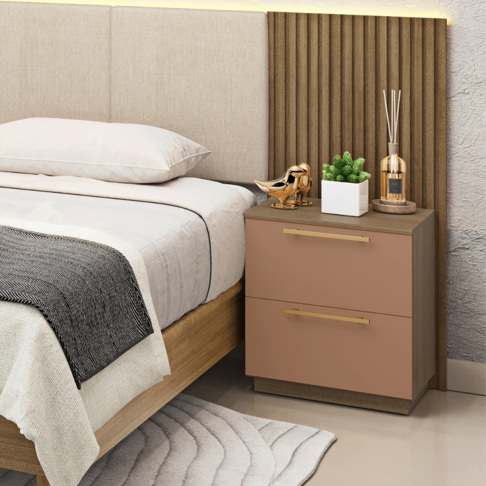 Mesa De Cabeceira Dubai 2 Gavetas 50 cm Nature Camarim VR