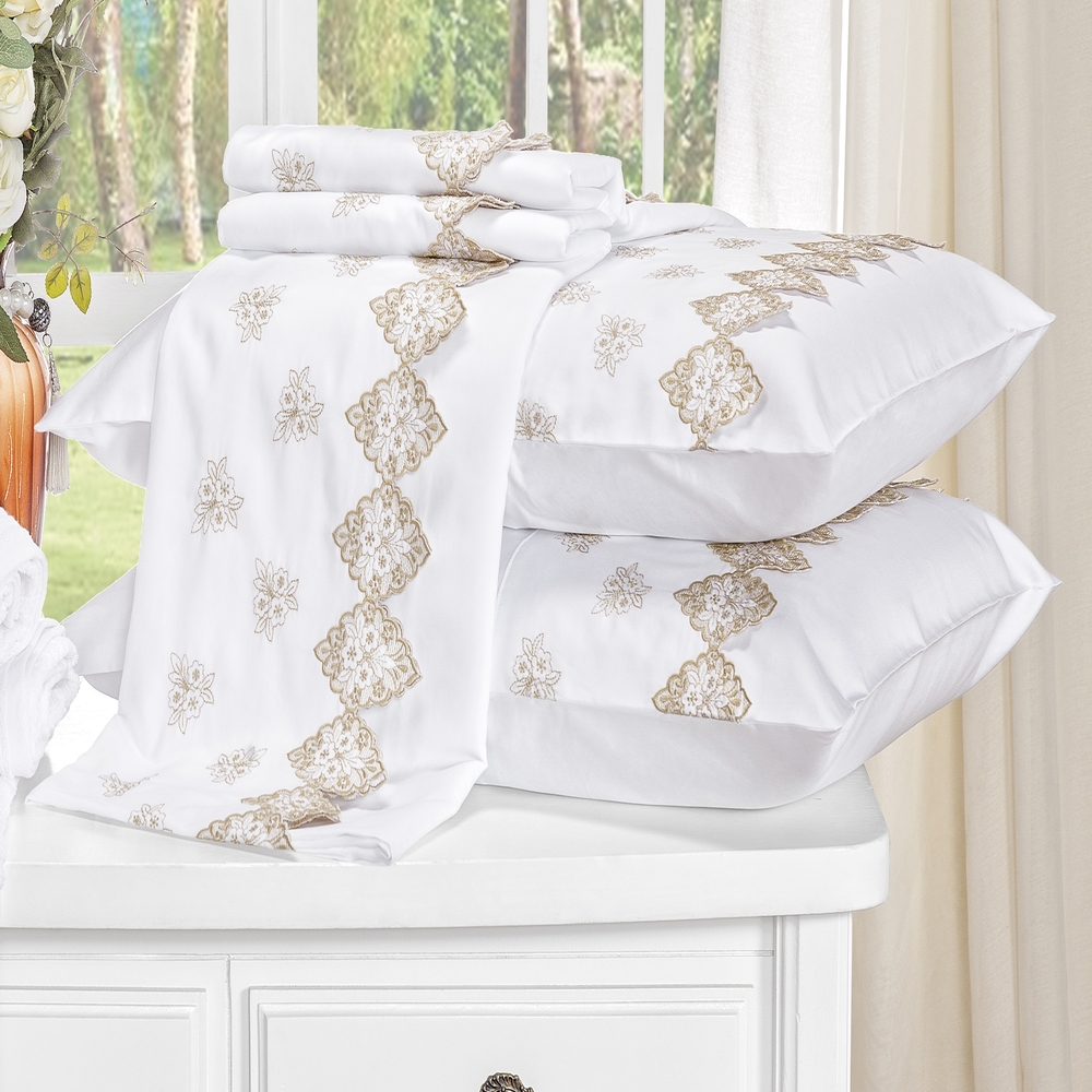 Jogo de Cama King Bordado 400 fios Sensualle Branco Vilela Enxovais 4 peças