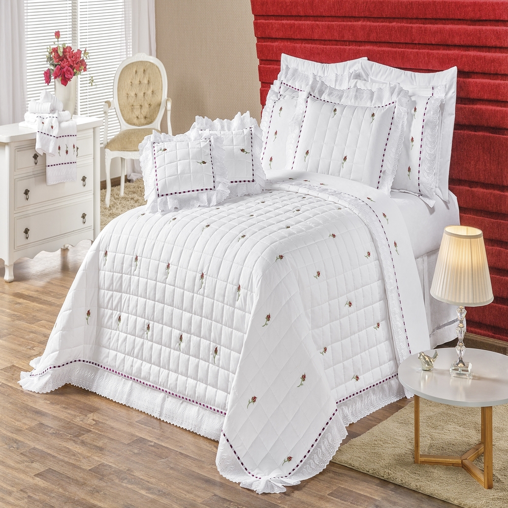 Jogo de Cama Queen Bordado 200 fios Felicitá Branco Vilela Enxovais 4 peças