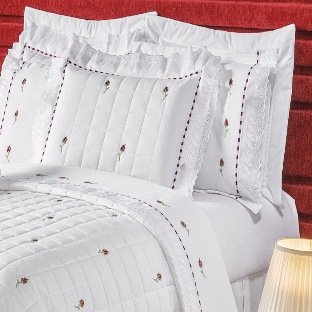 Jogo de Cama Queen Bordado 200 fios Felicitá Branco Vilela Enxovais 4 peças