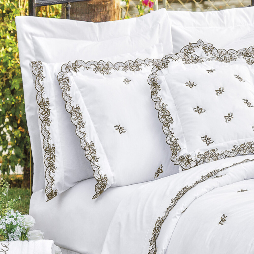 Jogo de Cama Queen Bordado 200 fios Mondrean Branco Vilela Enxovais 4 peças
