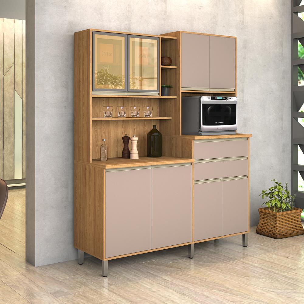 Armário de Cozinha 8 Portas com Gavetas Gabi - Freijó com Connect - Vitamov