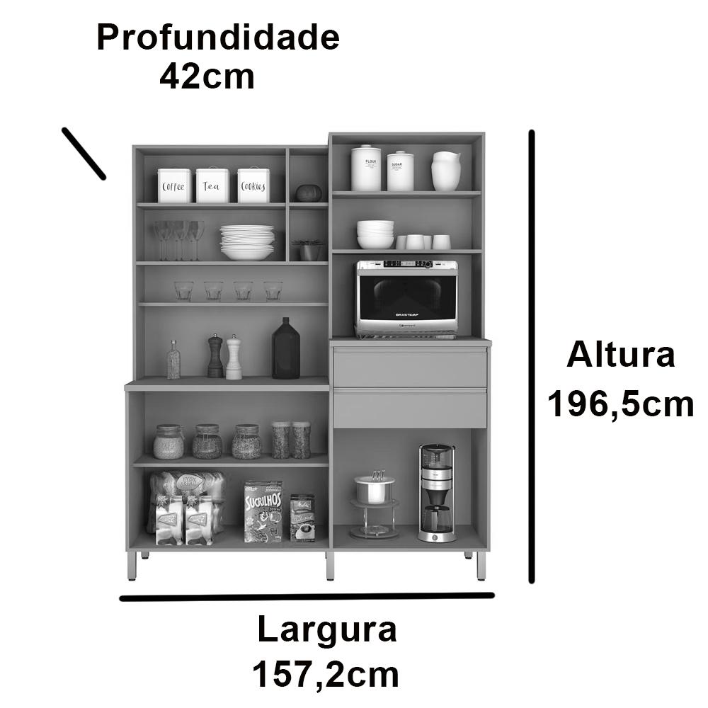 Armário de Cozinha 8 Portas com Gavetas Gabi - Freijó com Connect - Vitamov
