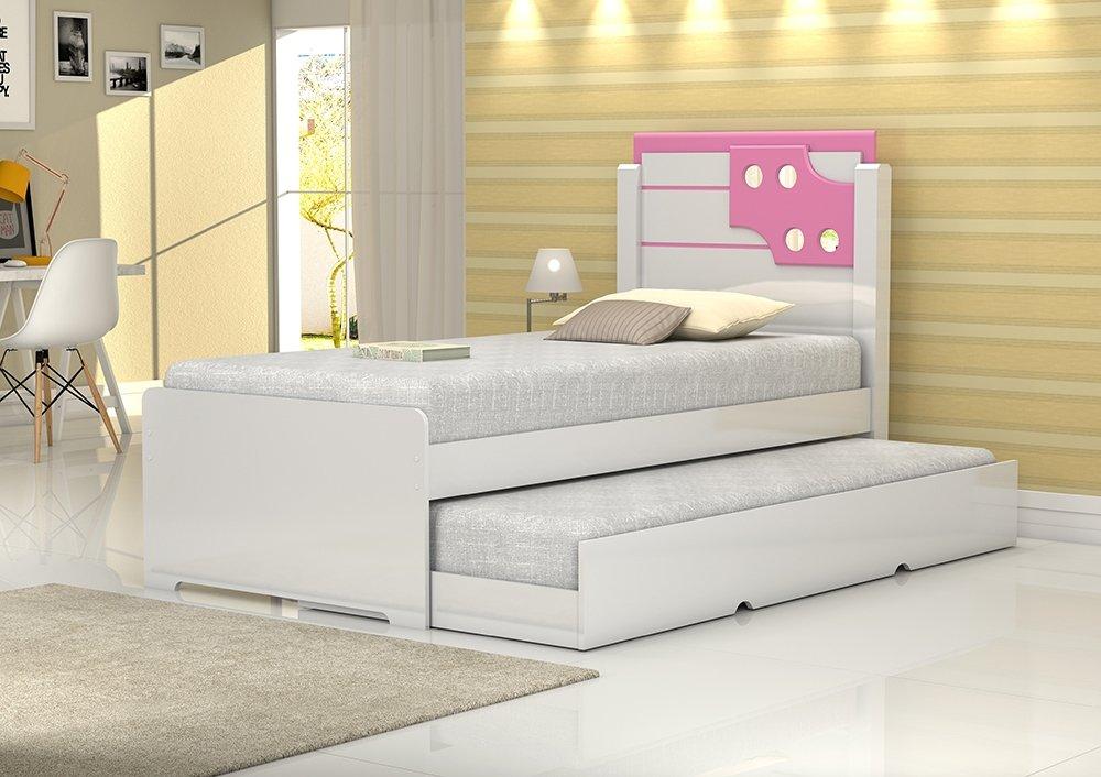 Cama Bibox Solteiro Luiza Branca E Rosa Com Auxiliar Vitamov