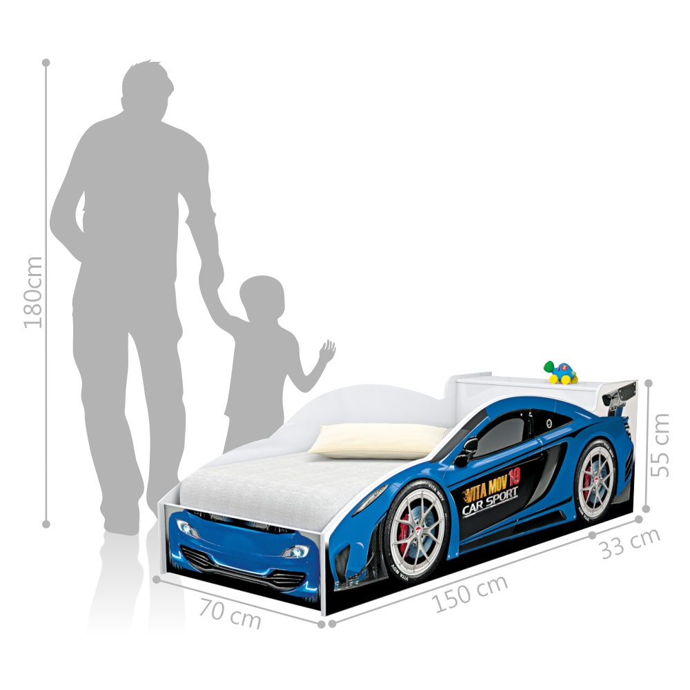 Cama Carro com Baú Infantil Azul com Colchão