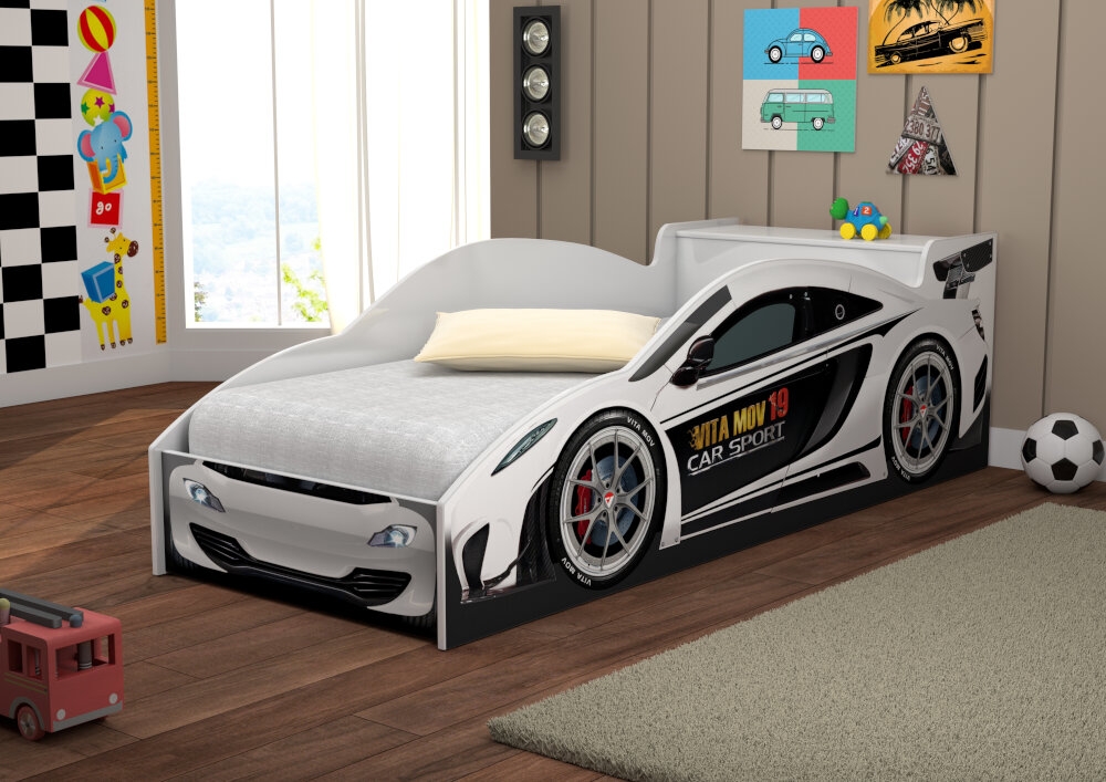 Cama Carro com Baú Infantil Branco com Colchão