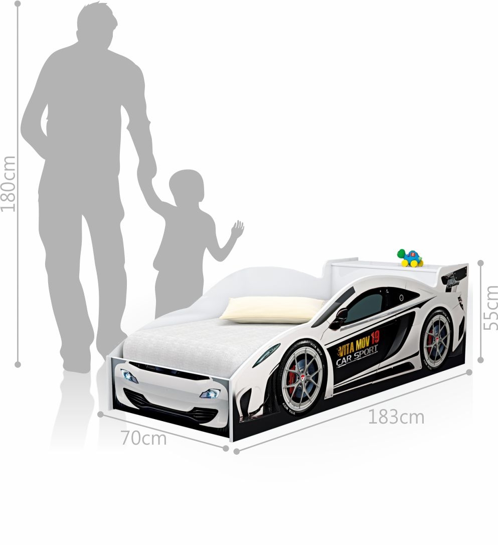 Cama Carro com Baú Infantil Branco com Colchão