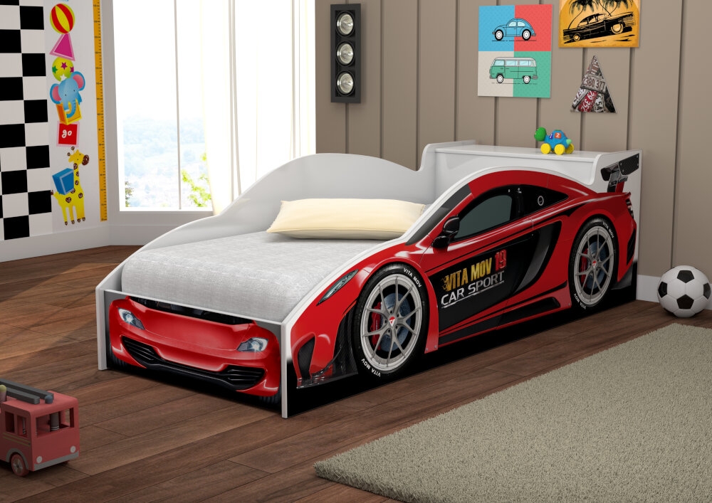 Cama Carro com Baú Infantil Vermelho