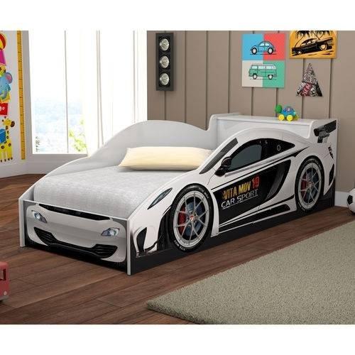 Cama Infantil Carro De Corrida Branco Vitamov