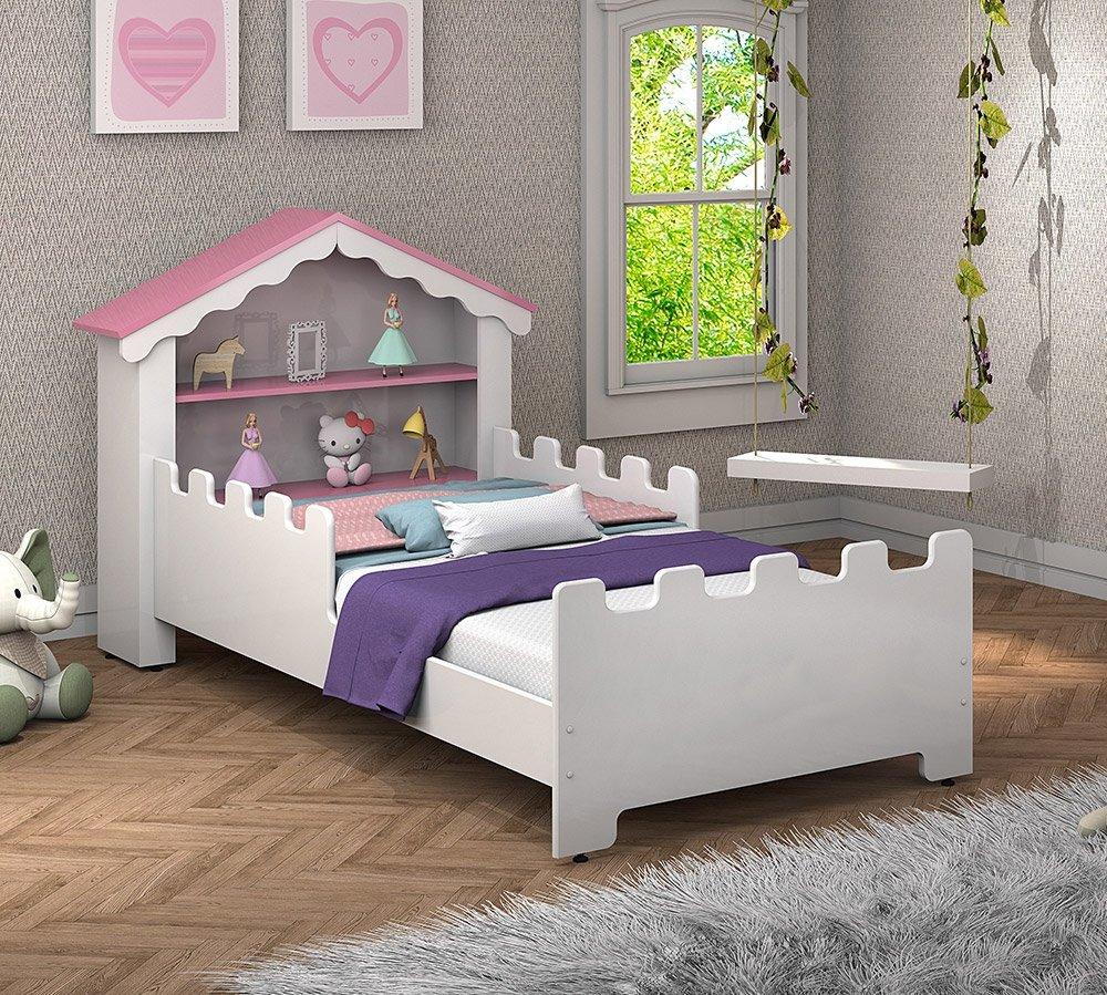 Cama Infantil Magia Branca E Rosa Com Colchão Vitamov