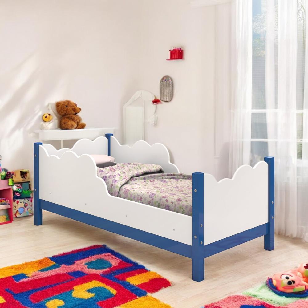 Cama Juvenil Em Nuvem Cristal Branca E Azul Com Colchão