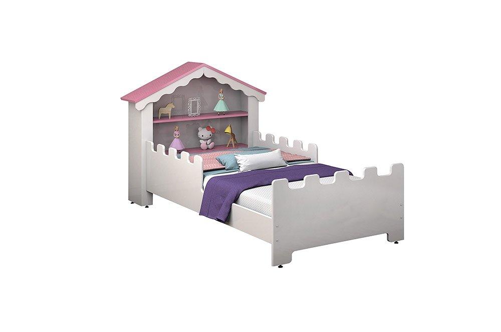 Cama Juvenil Princesa Branco/Rosa- Vitamov