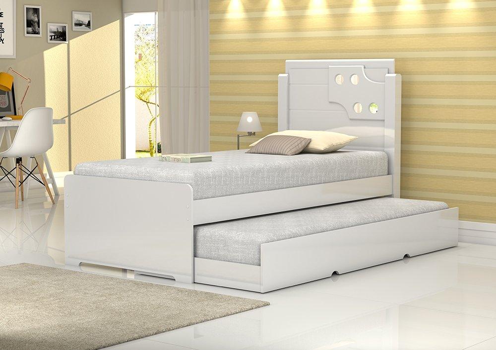 Cama Solteiro Bibox Luiza Branca Com Auxiliar Vitamov