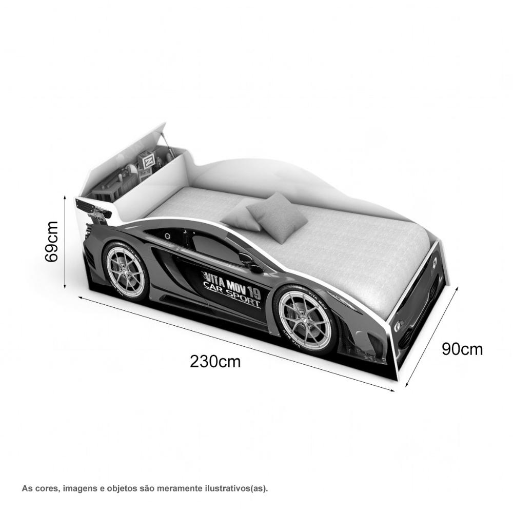 Cama Solteiro Carro Com Baú Azul