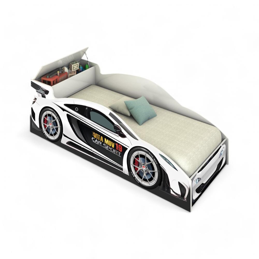 Cama Solteiro Carro Com Baú Branca Com Colchão