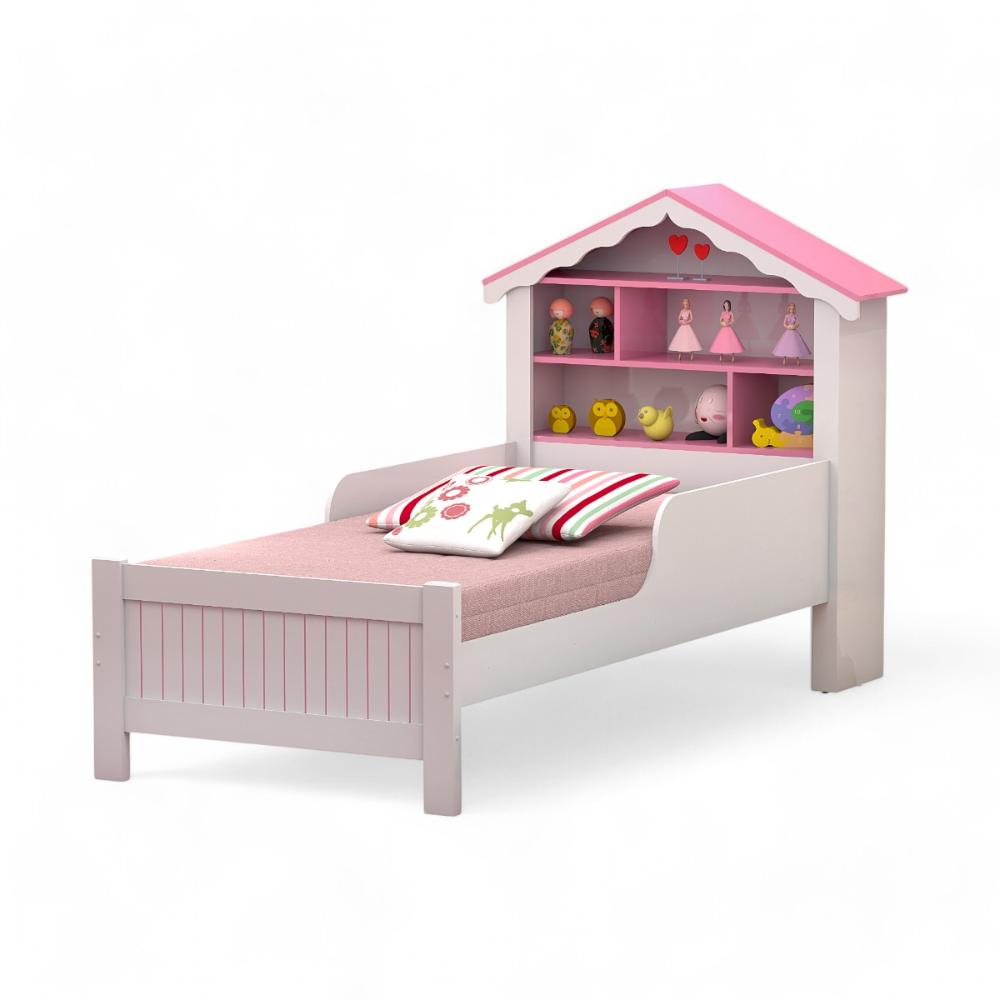 Cama Solteiro Casinha Princesa Branca E Rosa Com Colchão