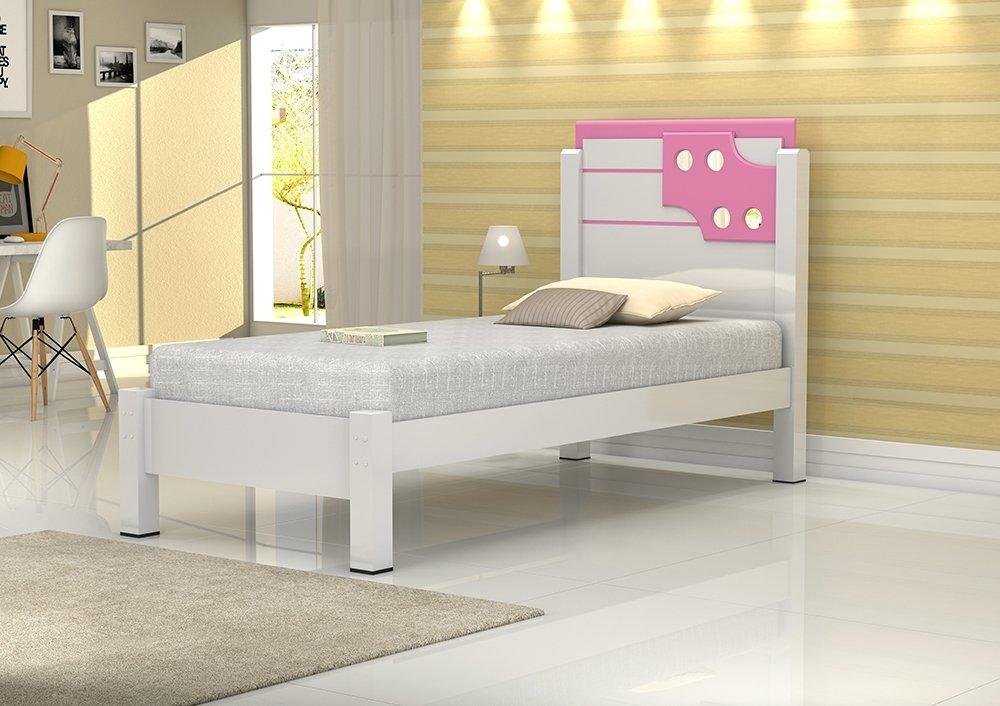 Cama Solteiro Luíza Branca Com Rosa Vitamov