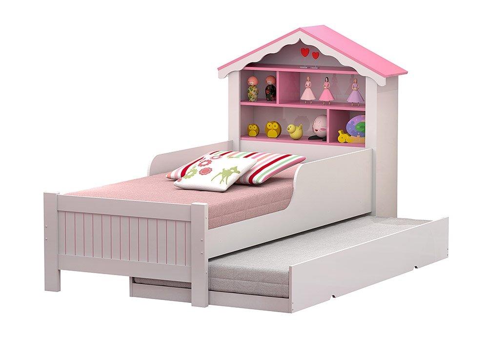 Cama Solteiro Princesa Branca e Rosa com Auxiliar Vitamov