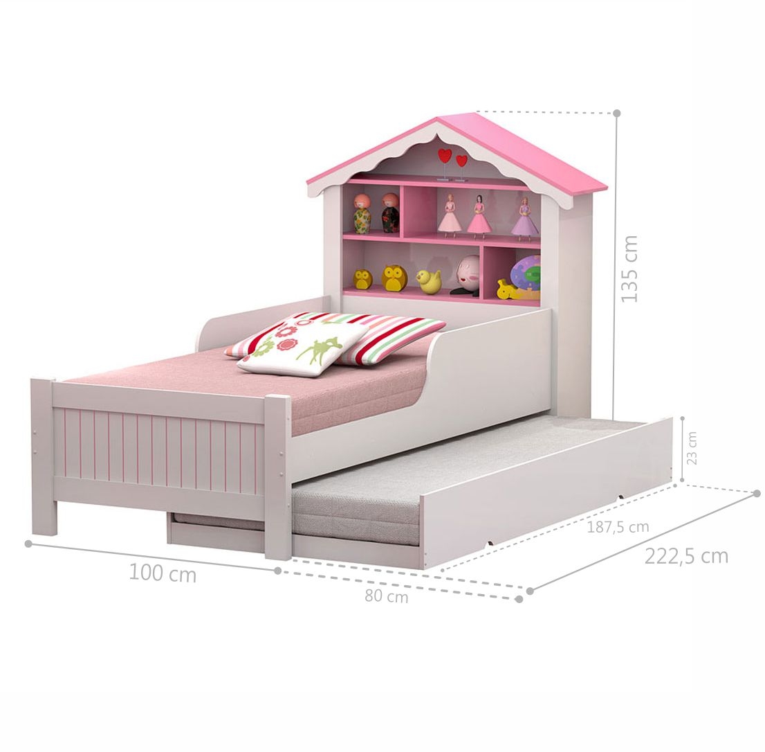 Cama de Princesa Solteiro com Auxiliar e Colchões