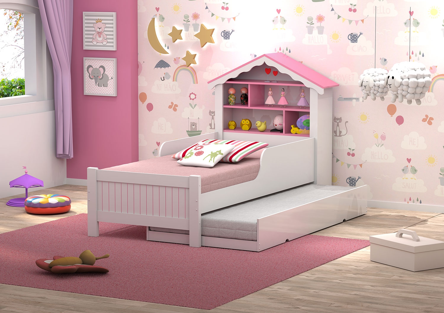 Cama de Princesa Solteiro com Auxiliar e Colchões