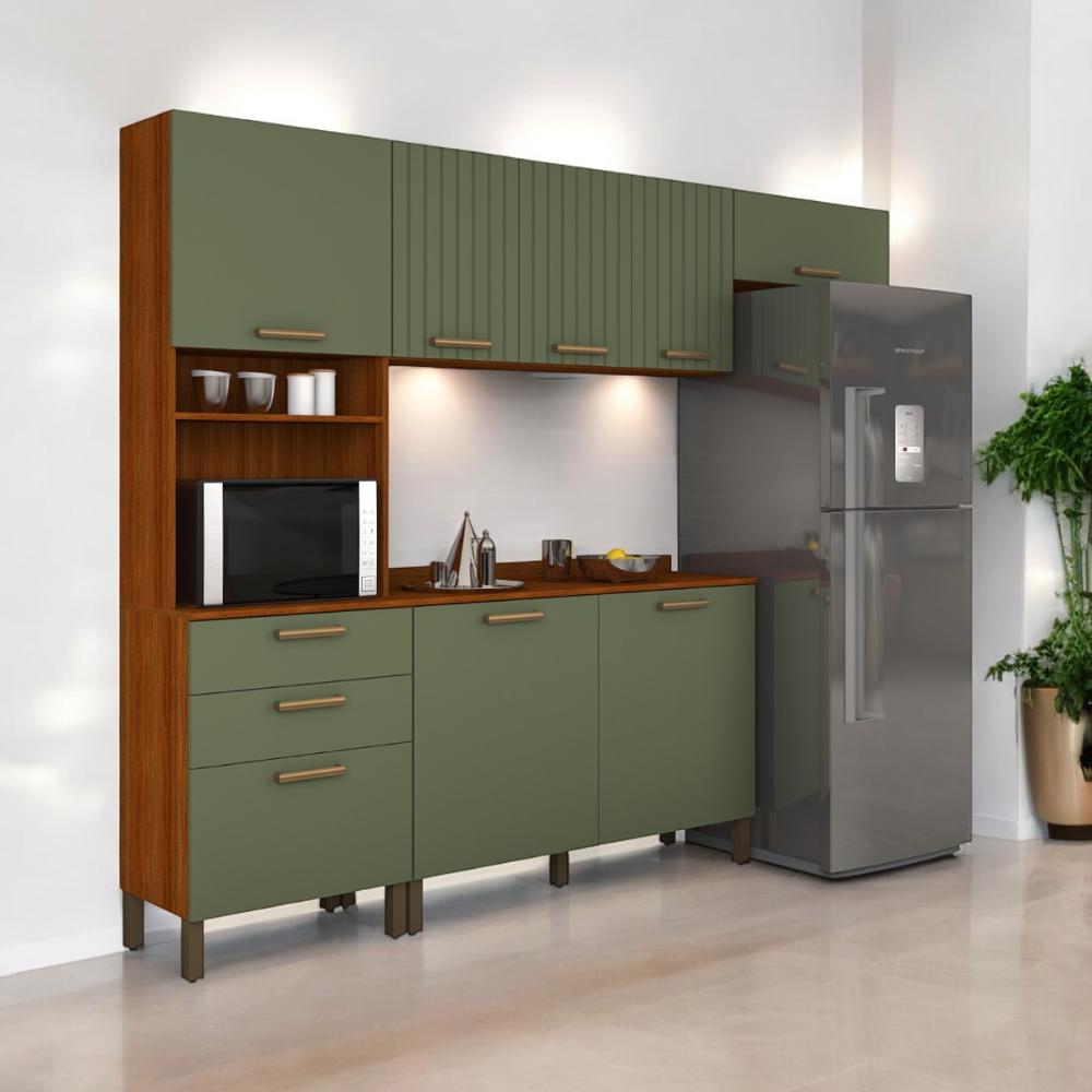 Cozinha Compacta Juliette  Com Torre Armário Áereo E Balcão 120 Cinamomo E Fendi