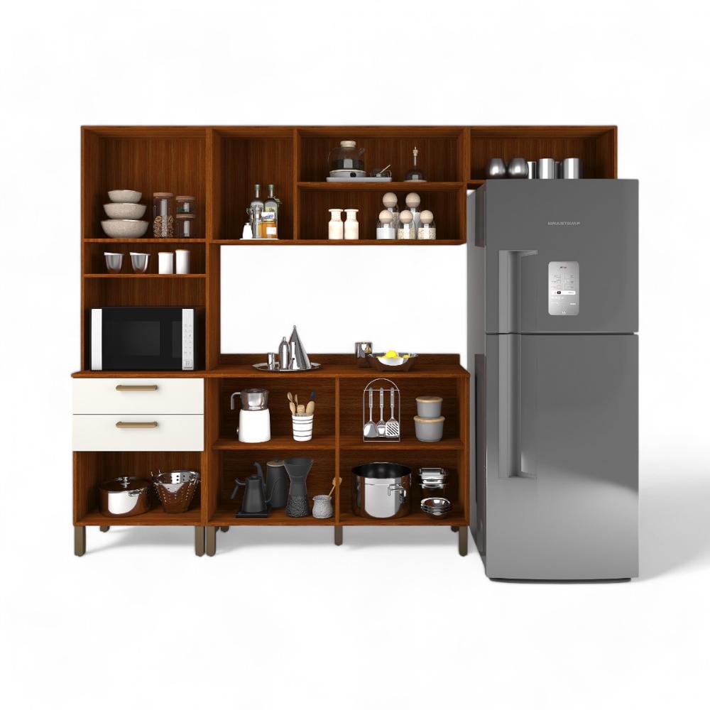 Cozinha Compacta Juliette Com Torre Armário Áereo E Balcão 120 Cinamomo E Connect
