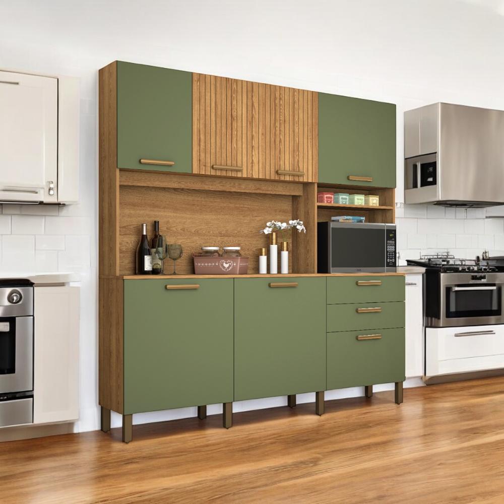 Cozinha Minimalista 07 Portas Gold Freijó E Fendi