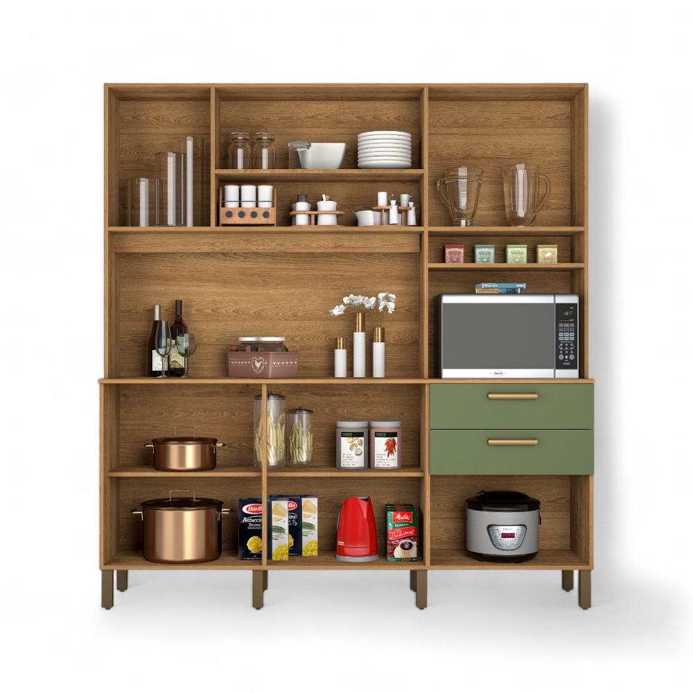 Cozinha Minimalista 07 Portas Gold Freijó E Fendi