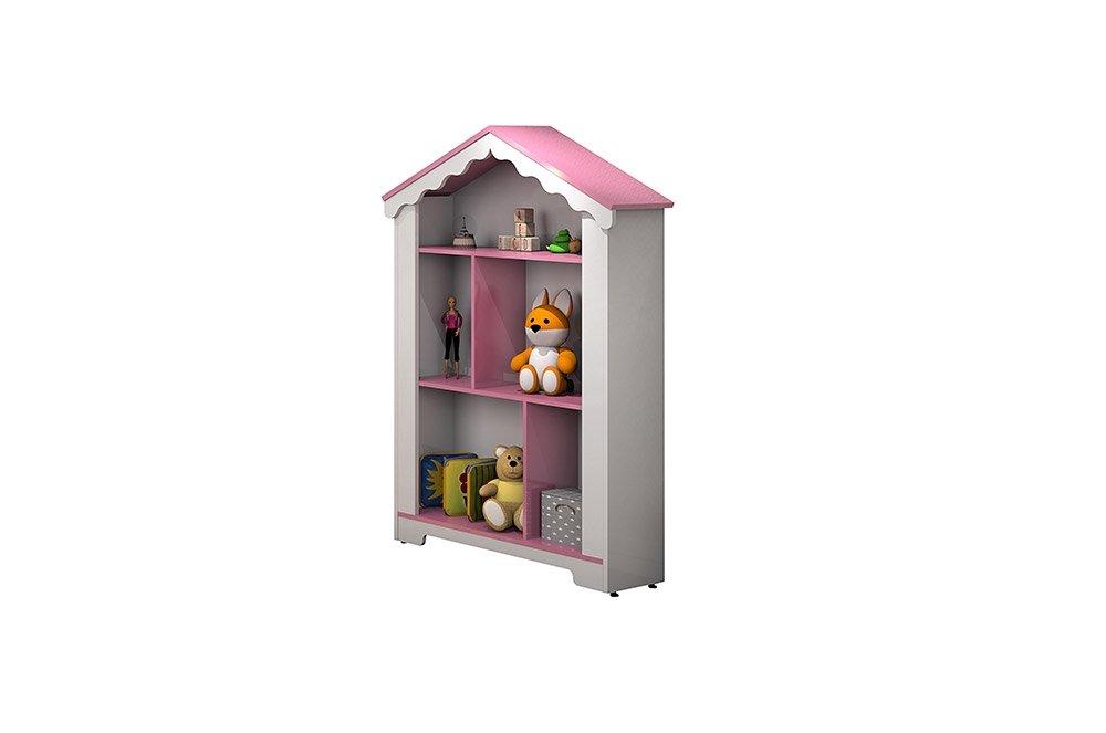Estante Princesa com nichos e prateleiras Branco/Rosa - Vitamov