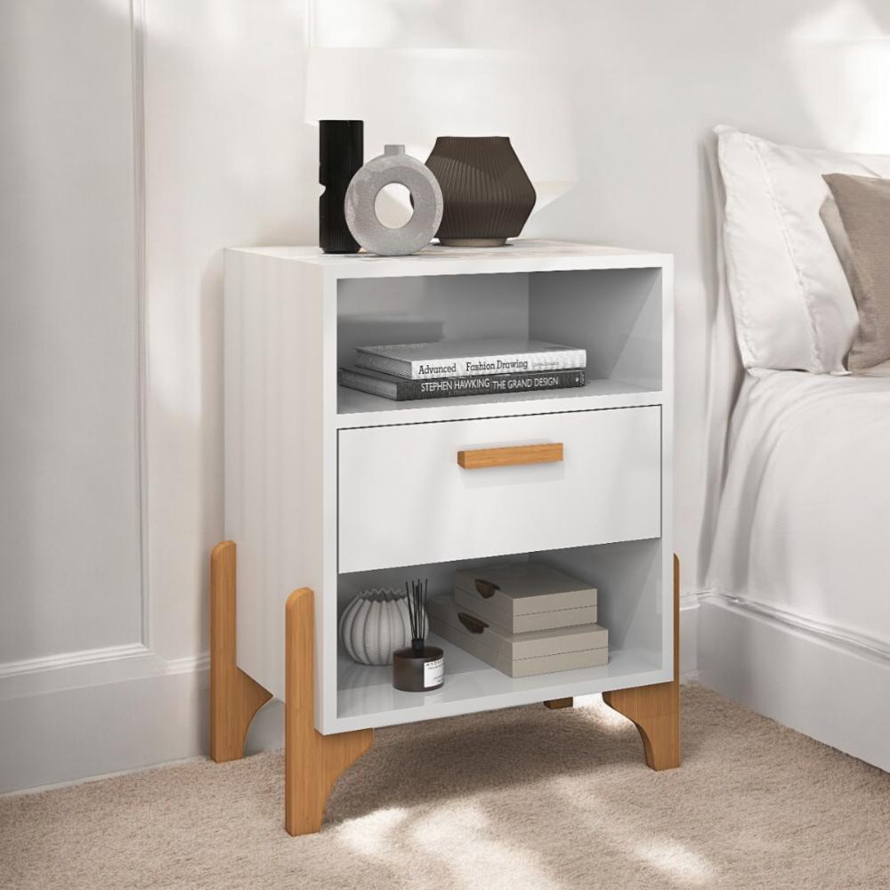 Mesa De Cabeceira Elegante Com Gaveta Onix Branca