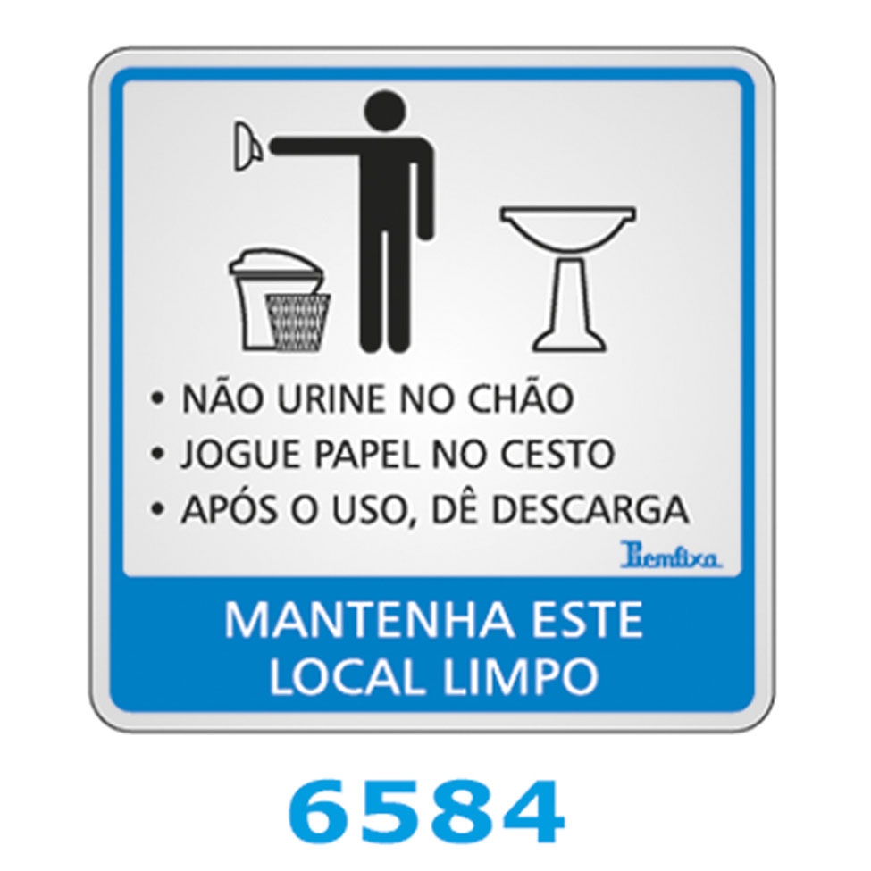 Placa Auto-adesiva Alumínio 15x15cm Instruções Banheiro Masculino Viva Bricolage