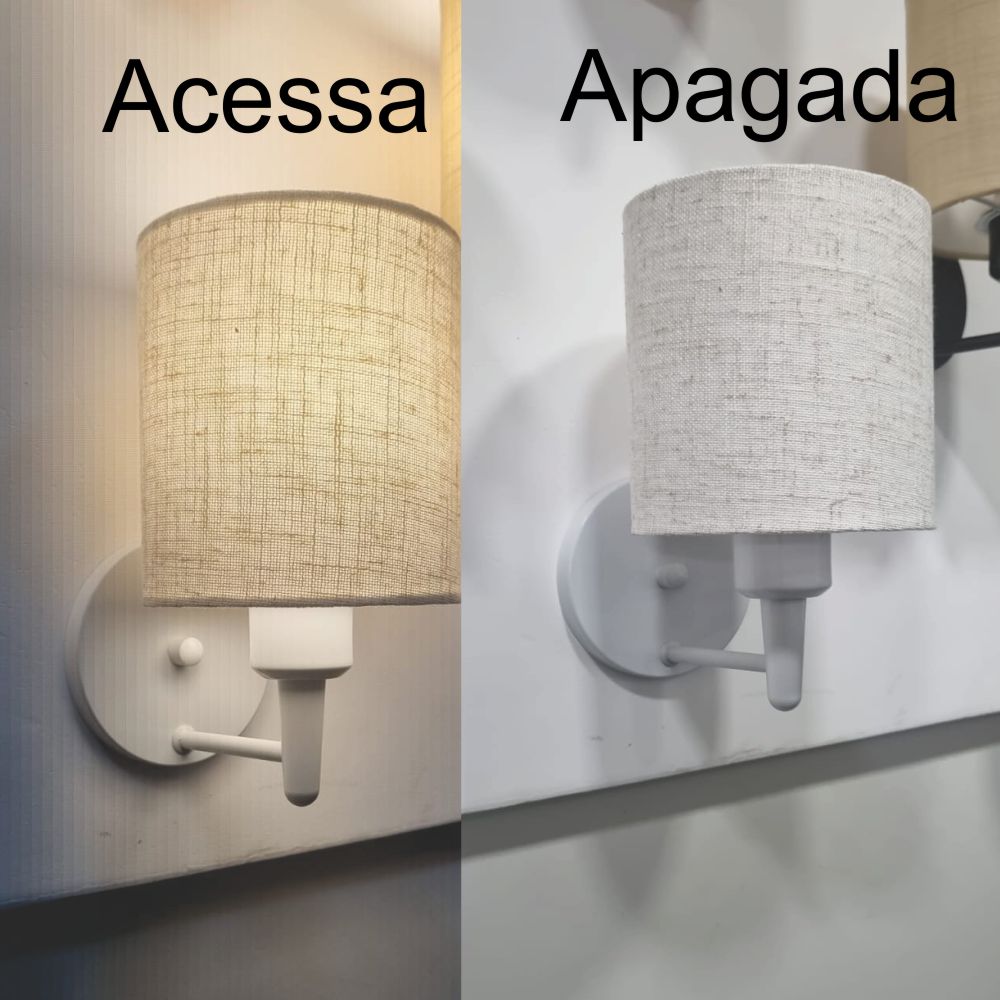 Arandela Cilíndrica Md-2009 Branca Cúpula em Tecido Rustico Bege