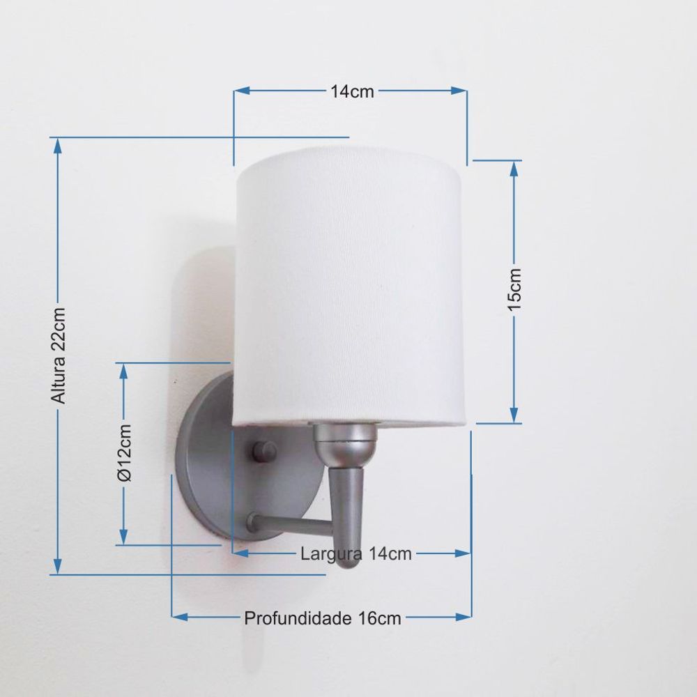 Arandela Cilíndrica Md-2009 Cinza Cúpula em Tecido Branco