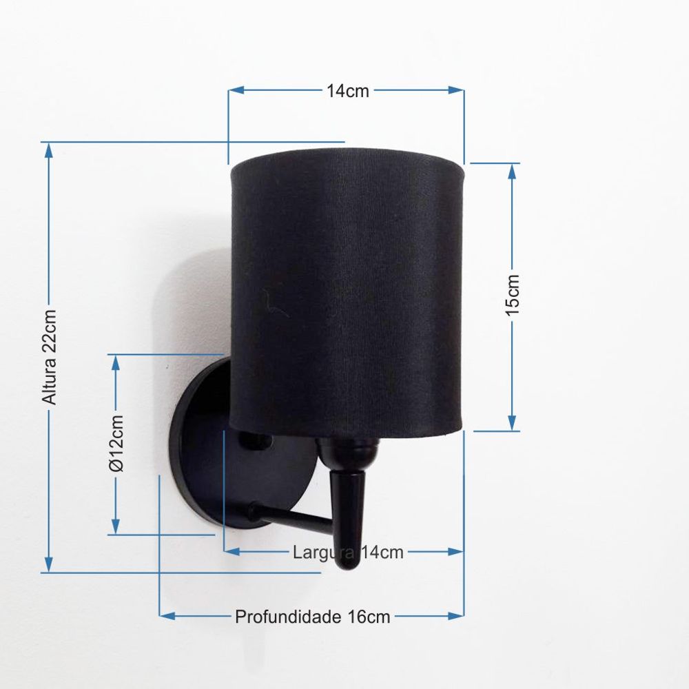 Arandela Cilíndrica Md-2009 Preto Cúpula em Preto