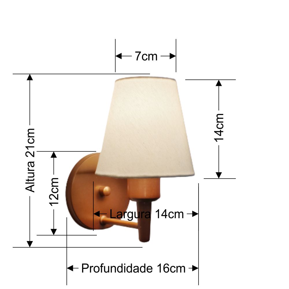 Arandela Cone Md-2004 Cobre Cúpula em Tecido Branco
