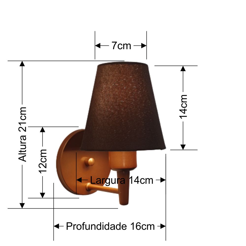 Arandela Cone Md-2004 Cobre Cúpula em Tecido Café