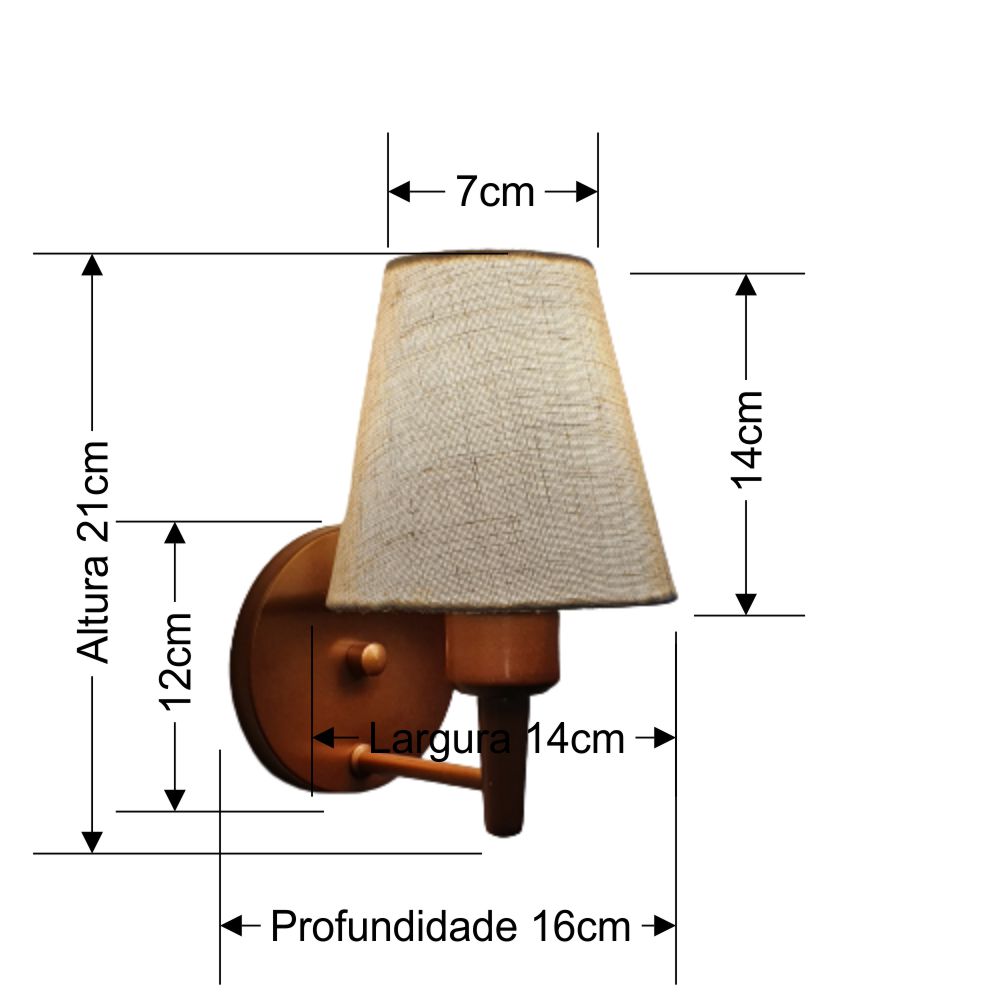 Arandela Cone Md-2004 Cobre Cúpula em Tecido Rustico Bege