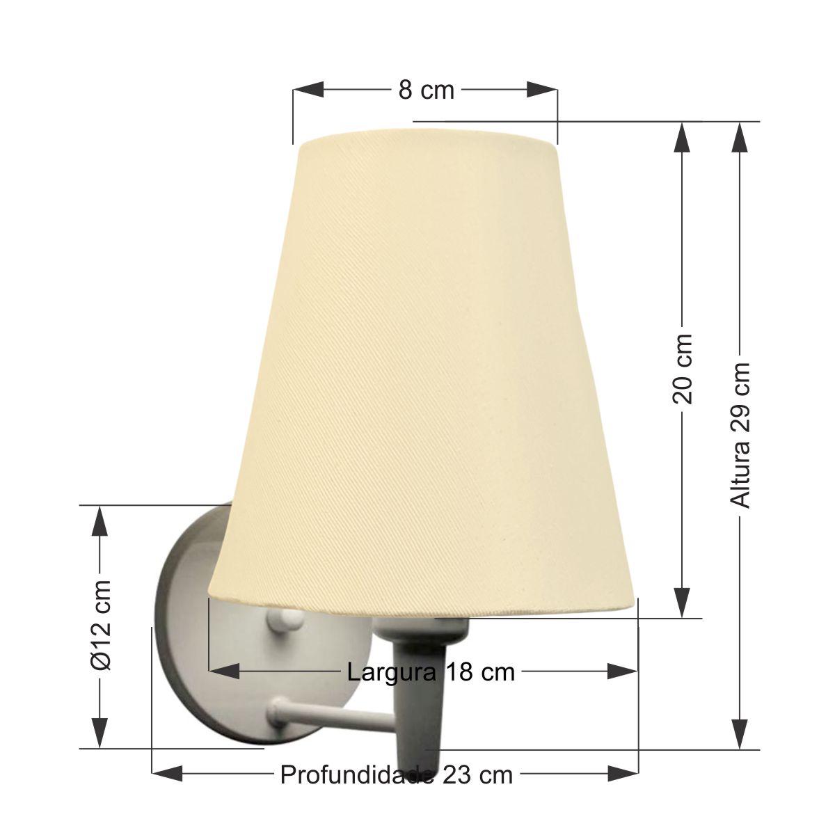 Arandela Cone Md-2007 Branco Cúpula em Tecido Algodão Cru